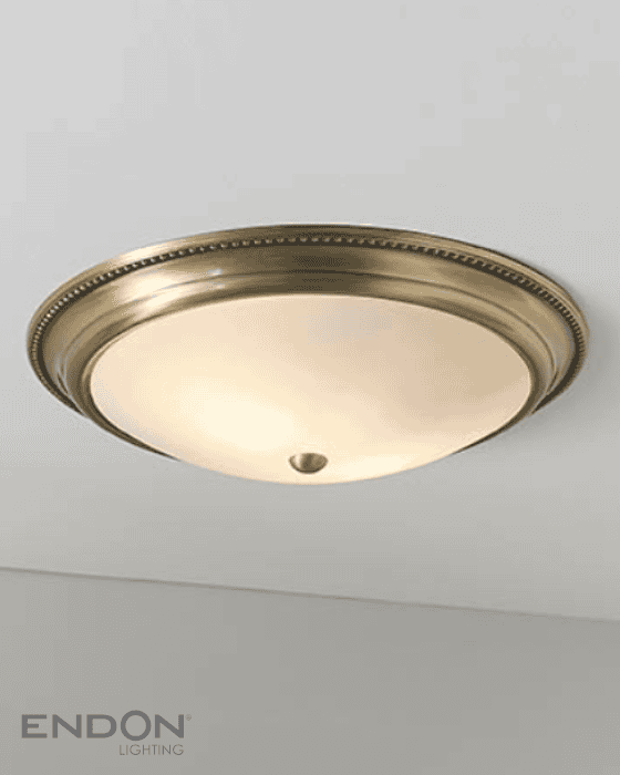 Endon Atlas 2 Light Antique Brass & Frosted Glass Flush