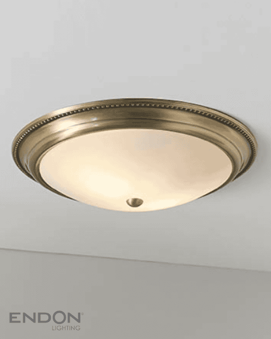 Endon Atlas 2 Light Antique Brass & Frosted Glass Flush