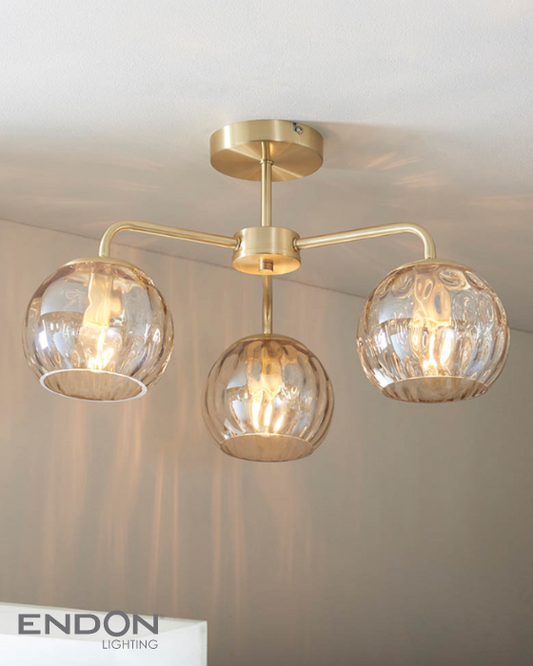 Endon 3 Light Dimple Champagne Glass Semi Flush