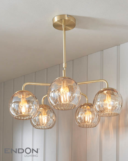 Endon Dimple 5 Light Champagne Glass Pendant