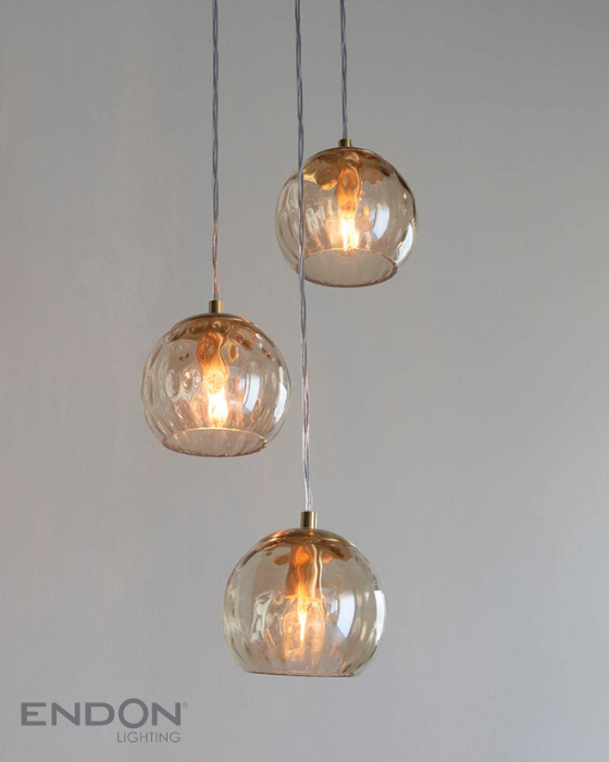 Endon Dimple 3 Light Champagne Glass Cluster Pendant