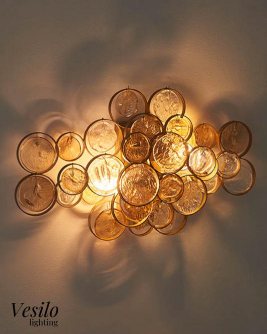 Vesilo Lighting Medallion Antique Gold with Clear & Amber Glass Detail Wall Light