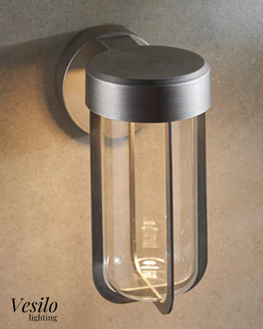 Vesilo Lighting Nautical Outdoor IP44 Brushed Silver & Clear Glass LED Wall Light