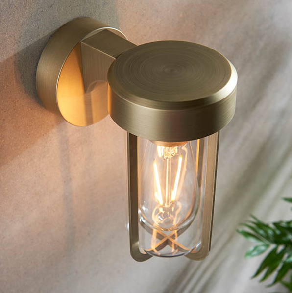 Vesilo Lighting Nautical Outdoor IP44 Brushed Gold & Clear Glass LED Wall Light
