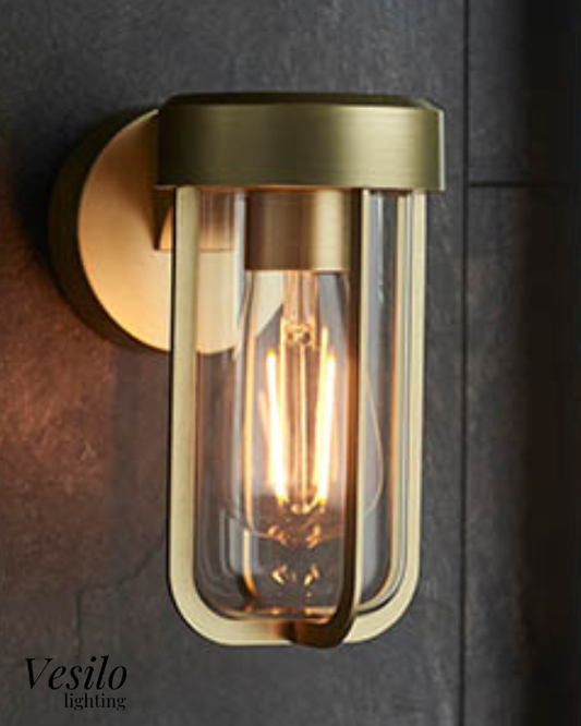 Vesilo Lighting Nautical Outdoor IP44 Brushed Gold & Clear Glass LED Wall Light