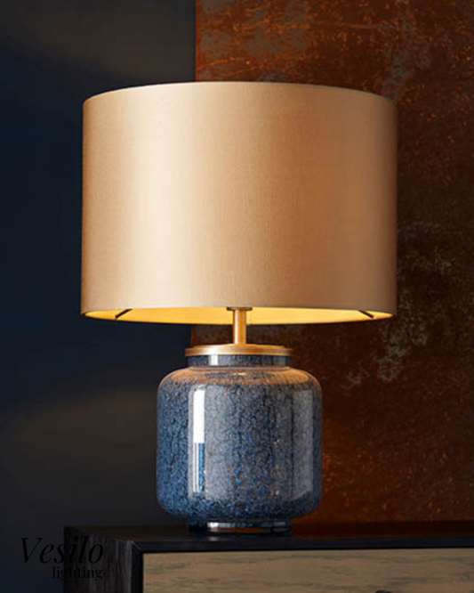 Vesilo Lighting Cobalt Glass Table Light with Gold Shade