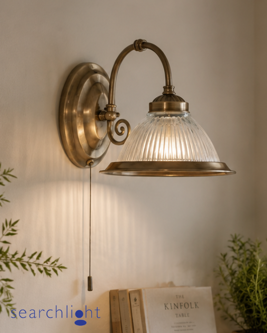 Searchlight American Diner Antique Brass & Glass Wall Light