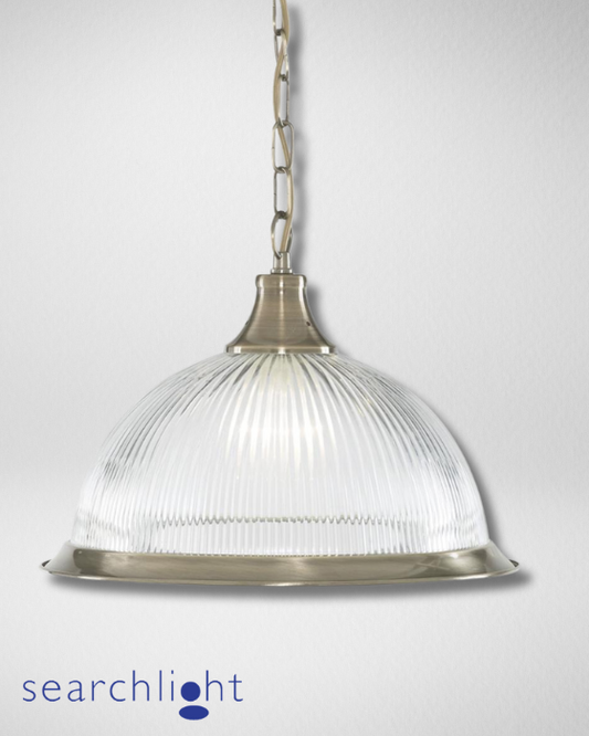 Searchlight American Diner Glass & Antique Brass Pendant