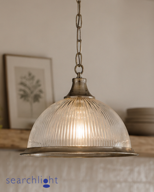 Searchlight American Diner Antique Brass & Glass Pendant