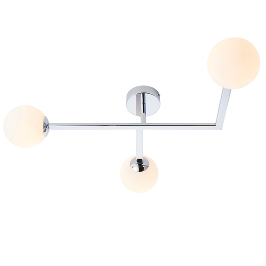 Vesilo Lighting Angle Chrome Bathroom IP44 Semi Flush with Opal Glass