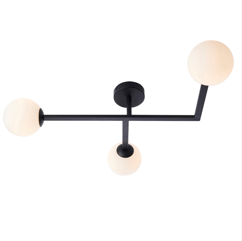 Vesilo Lighting Angle Matt Black Bathroom IP44 Semi Flush with Opal Glass