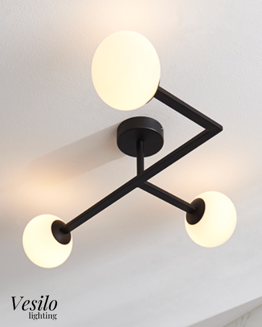 Vesilo Lighting Angle Matt Black Bathroom IP44 Semi Flush with Opal Glass