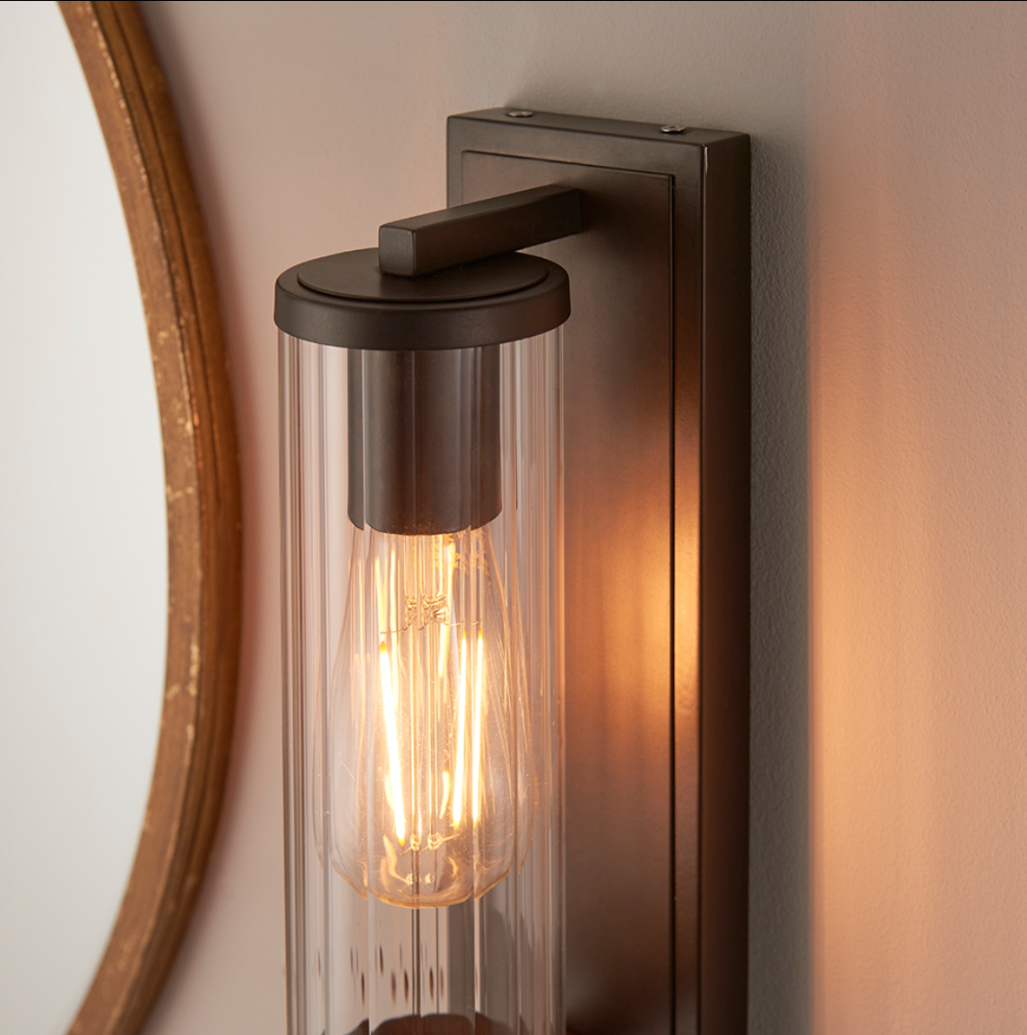 Vesilo Lighting Cylinder Bathroom IP44 Dark Bronze & Tubular Glass Wall Light