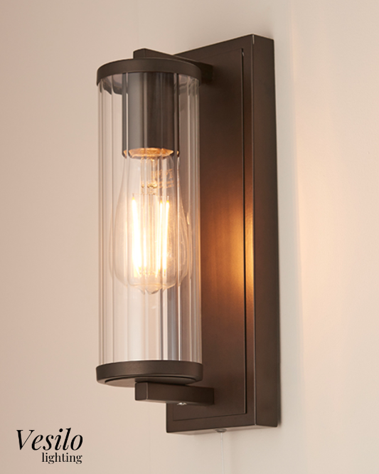 Vesilo Lighting Cylinder Bathroom IP44 Dark Bronze & Tubular Glass Wall Light