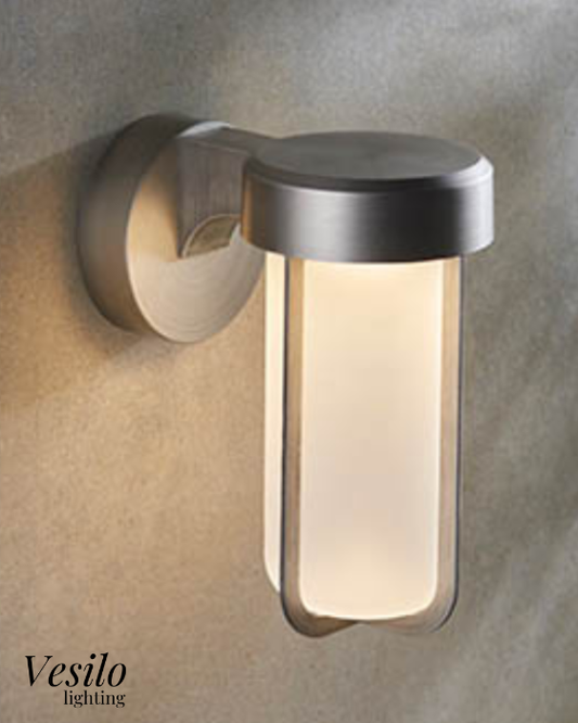 Vesilo Lighting Nautical Outdoor IP44 Brushed Silver & Glass LED Wall Light