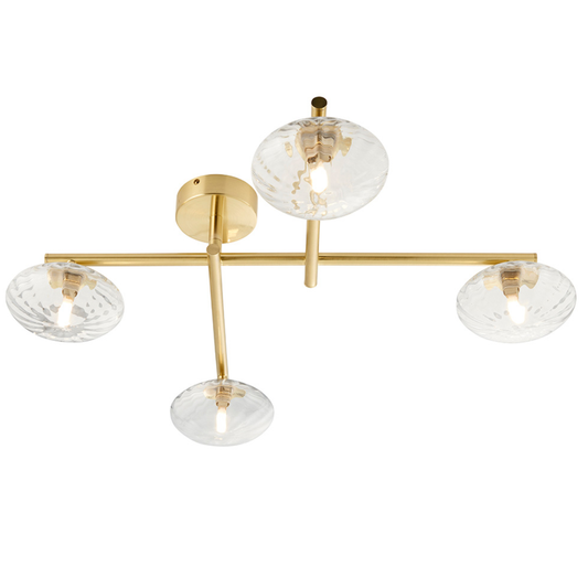 Vesilo Lighting Jewel Bathroom IP44 Brushed Gold & Ribbed Glass Semi Flush