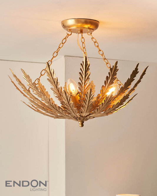Endon Delphine 3 Light Gold Leaf Flush