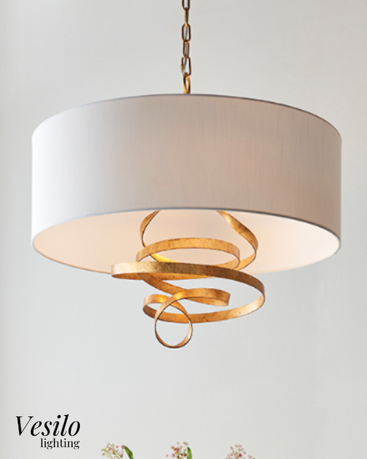 Vesilo Lighting Ribbon Gold Pendant with Ivory Shade