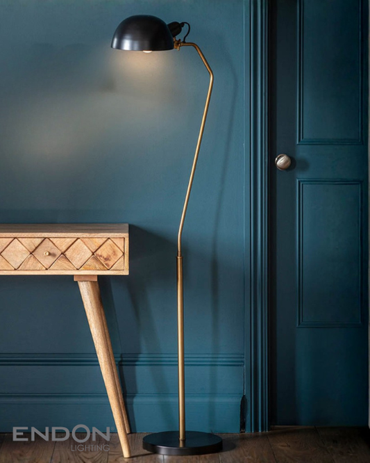 Endon Largo Satin Black & Aged Brass Task Floor Lamp