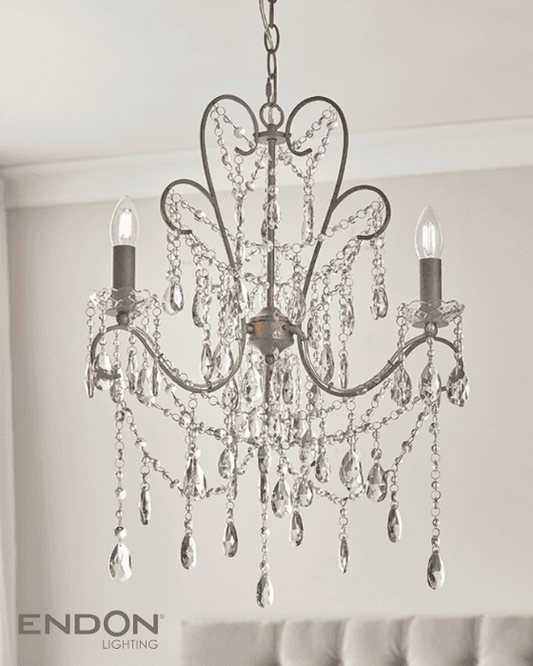 Endon Berkley Silver & Faceted Glass 3 Light Chandelier