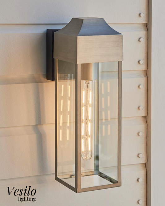 Vesilo Lighting Classic Pewter & Clear Glass Rectangle Wall Light
