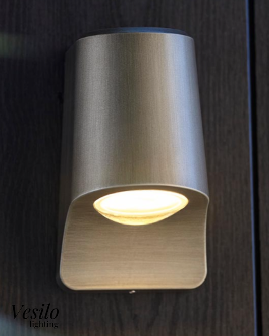 Vesilo Lighting Shell Outdoor IP44 Pewter & Frosted Glass LED Wall Light
