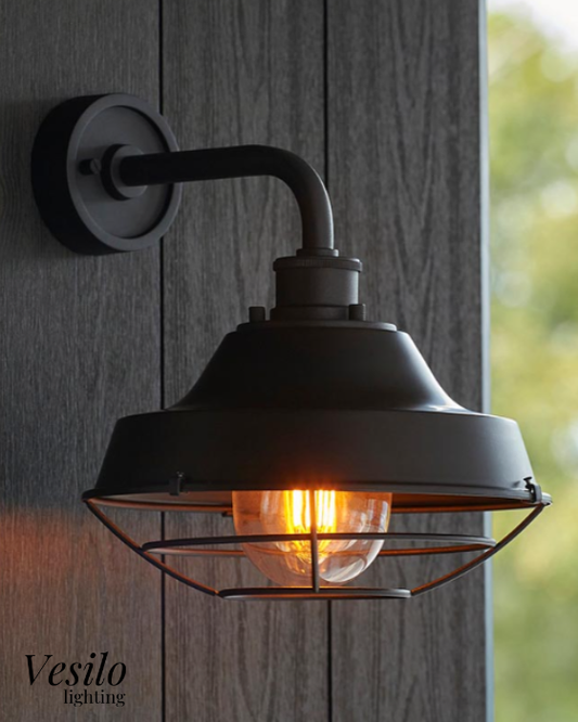 Vesilo Lighting Stark Textured Black Outdoor IP44 Caged Wall Light