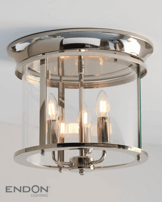 Endon Hampworth 3 Light Nickel & Glass Flush