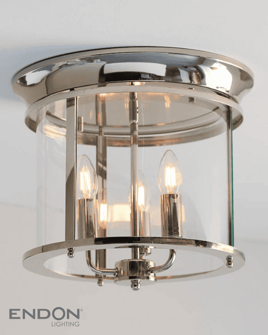 Endon Hampworth 3 Light Nickel & Glass Flush