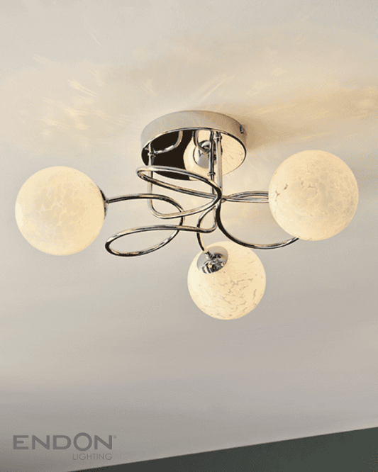 Endon Delos 3 Light Chrome & Confetti Glass Semi Flush