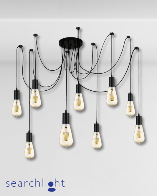 Searchlight Squiggle Black 9lt Metal & Cable Pendant