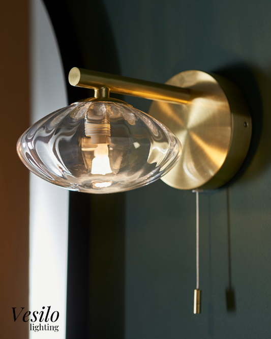 Vesilo Lighting Jewel Bathroom IP44 Brushed Gold & Ribbed Glass Wall Light