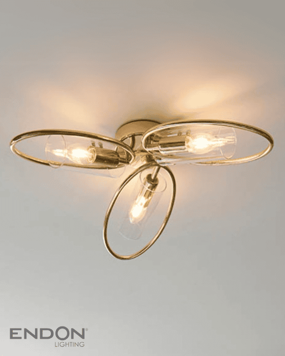Endon Amari 3 Light Brass Semi Flush