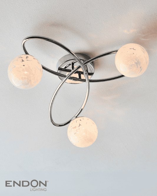 Endon Maye 3 Light Chrome & Confetti Glass Semi Flush