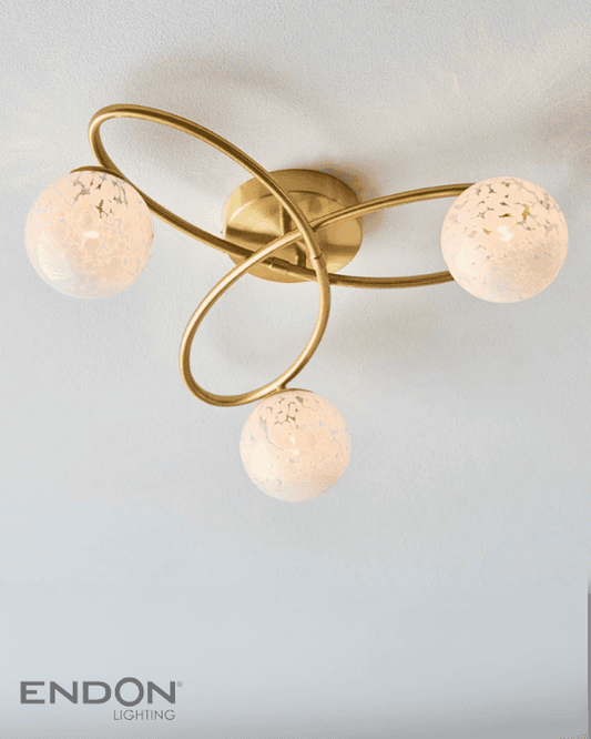 Endon Maye 3 Light Brass & Confetti Glass Semi Flush