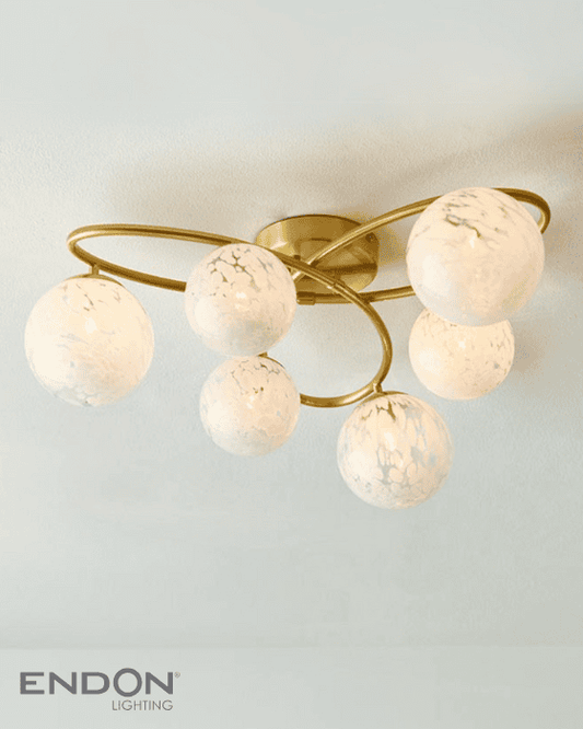 Endon Maye 6 Light Brass & Confetti Glass Semi Flush