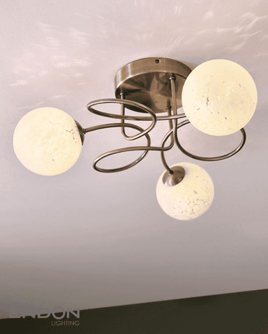 Endon Delos 3 Light Brass & Confetti Glass Semi Flush