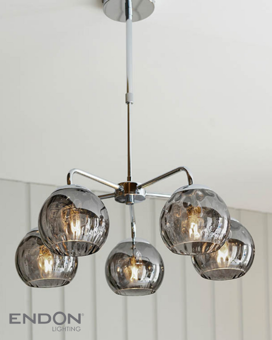 Endon Dimple 5 Light Chrome & Smoked Glass Pendant