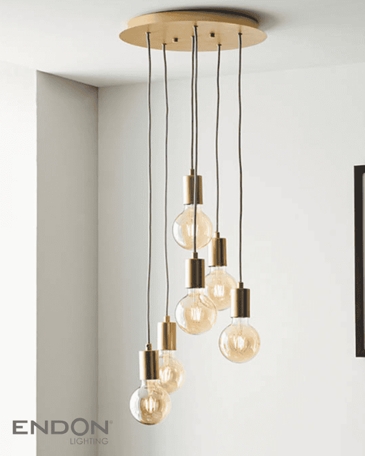Endon Studio Satin Brass 6 Light Cluster Pendant