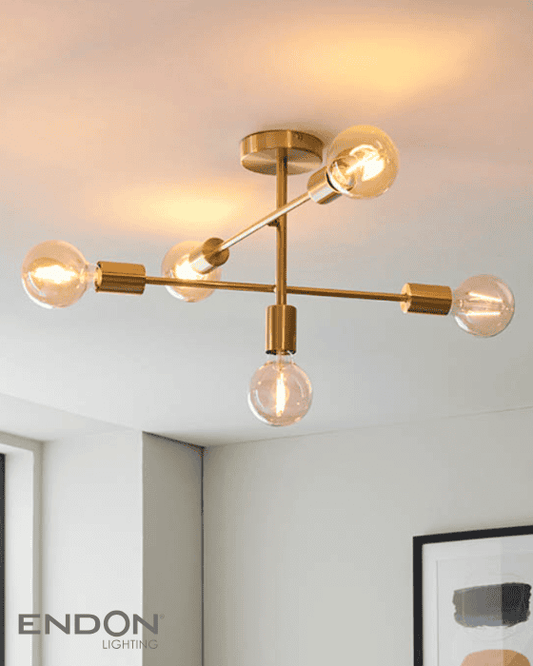 Endon Studio Satin Brass 5 Light Semi Flush