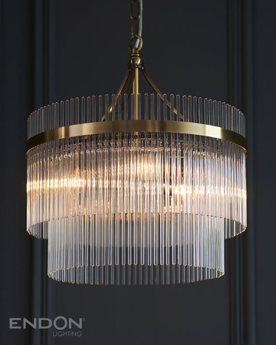 Endon Marietta 3 Light Antique Brass & Clear Glass Pendant