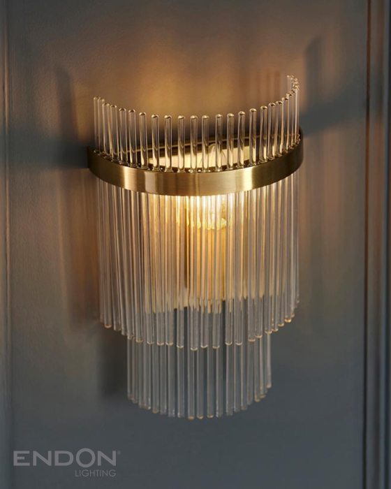 Endon Marietta Antique Brass & Clear Glass Wall Light