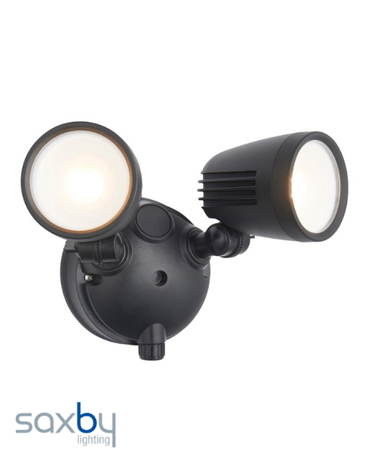 Saxby Salde Black Outdoor CCT IP54 10W Twin Spotlight