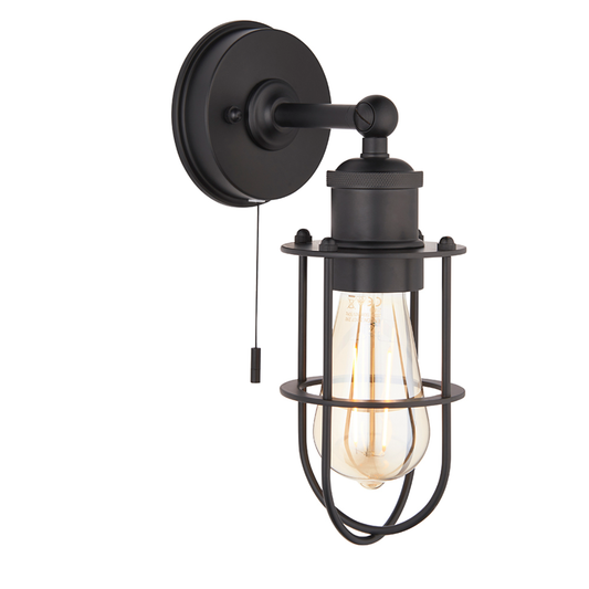Vesilo Lighting Knurl Bathroom IP44 Matt Black Caged Wall Light