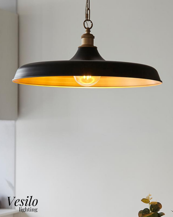 Vesilo Lighting Avant Matt Black & Satin Gold Mid Century Pendant