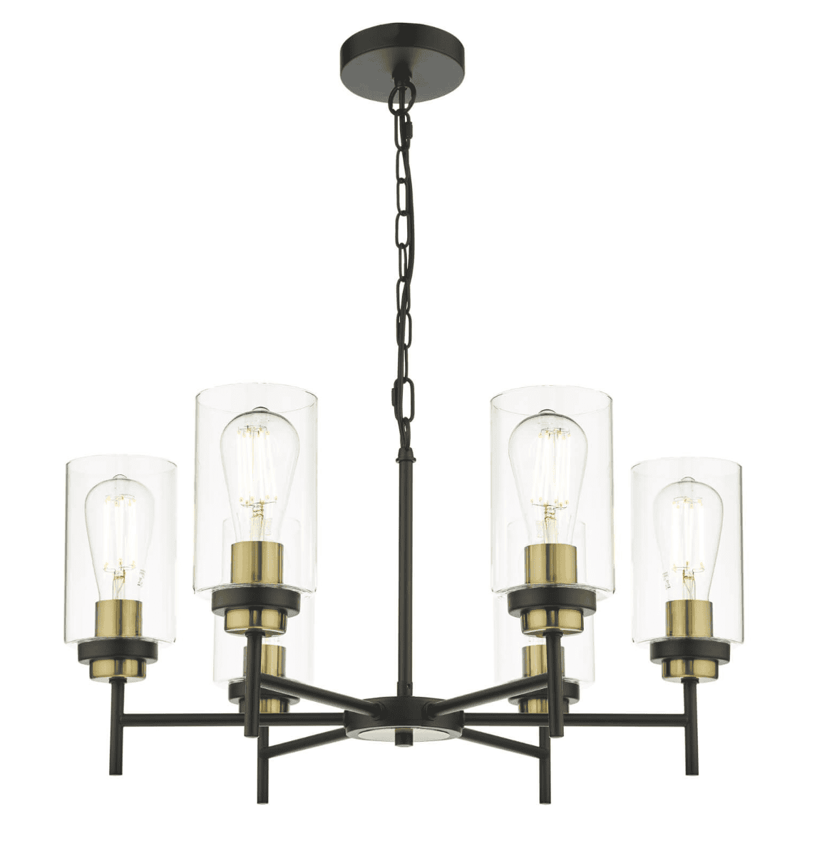 Dar Lighting Abel 6 Light Satin Black Glass Pendant