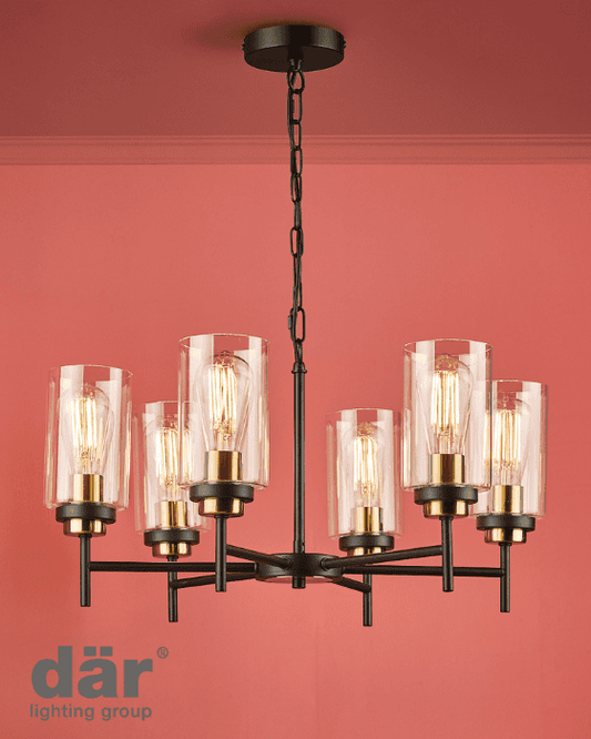 Dar Lighting Abel 6 Light Satin Black Glass Pendant