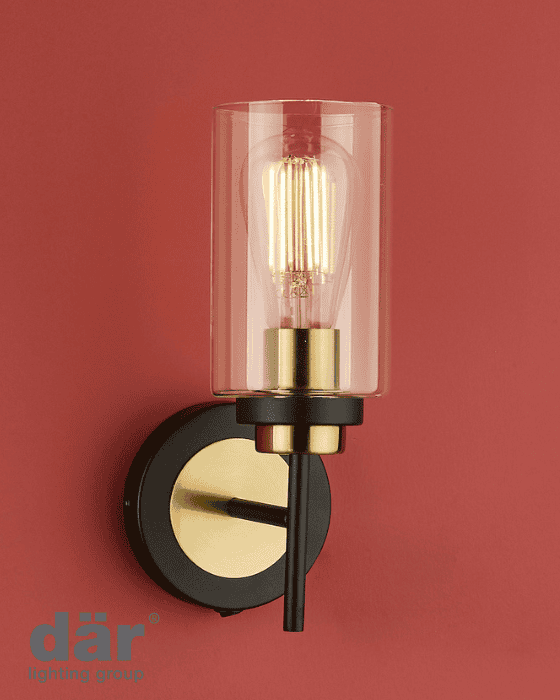 Dar Lighting Abel Satin Black & Glass Wall Light