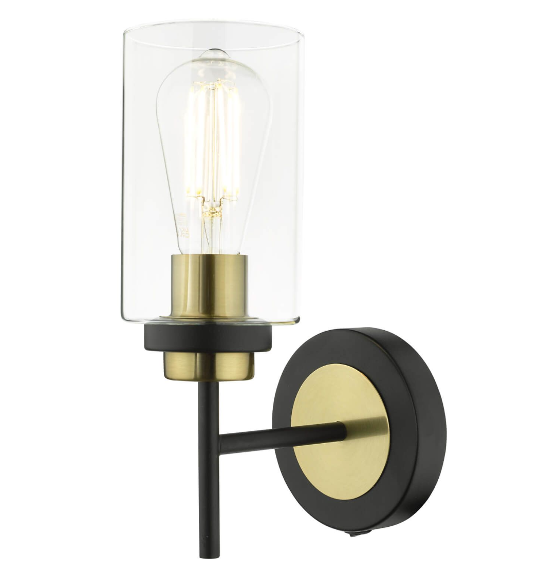 Dar Lighting Abel Satin Black & Glass Wall Light