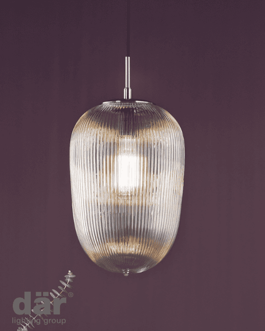 Dar Lighting Abrielle Polished Nickel & Ribbed Glass Pendant